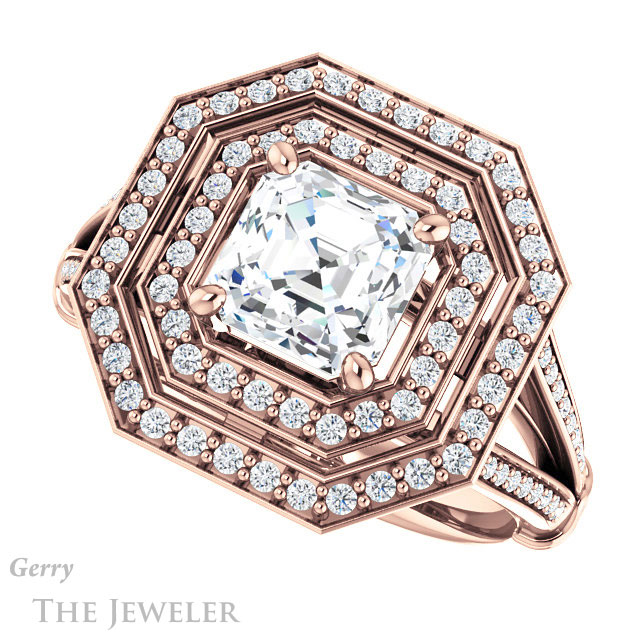 Asscher Cut Forever One Engagement Ring Setting #GTJ1047-asscher-fo-r | Gerry The Jeweler 14k Rose Gold Asscher Cut Forever One Engagement Ring Setting #GTJ1047-asscher-fo-r