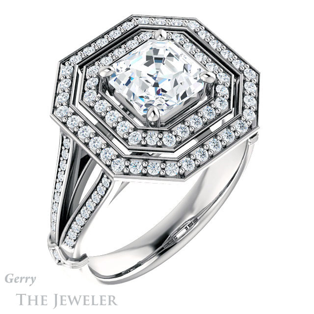 Asscher Cut Forever One Engagement Ring Setting #GTJ1047-asscher-fo-w | Gerry The Jeweler 14k White Gold Asscher Cut Forever One Engagement Ring Setting #GTJ1047-asscher-fo-w