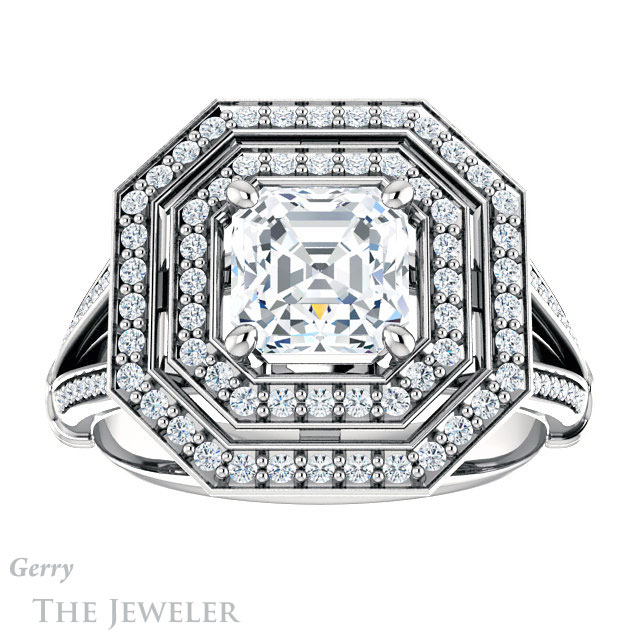 Asscher Cut Forever One Engagement Ring Setting #GTJ1047-asscher-fo-w | Gerry The Jeweler 14k White Gold Asscher Cut Forever One Engagement Ring Setting #GTJ1047-asscher-fo-w