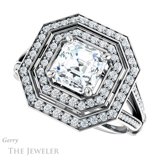 Asscher Cut Forever One Engagement Ring Setting #GTJ1047-asscher-fo-w | Gerry The Jeweler 14k White Gold Asscher Cut Forever One Engagement Ring Setting #GTJ1047-asscher-fo-w