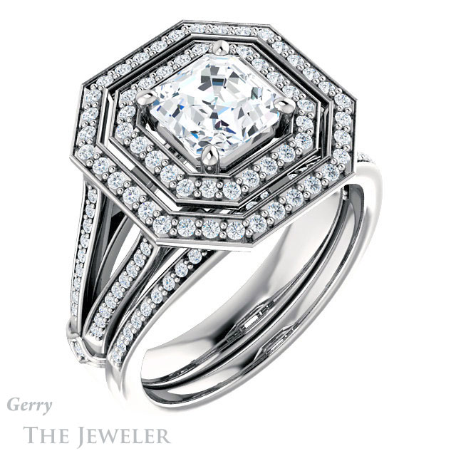 Asscher Cut Forever One Engagement Ring Setting #GTJ1047-asscher-fo-w | Gerry The Jeweler 14k White Gold Asscher Cut Forever One Engagement Ring Setting #GTJ1047-asscher-fo-w