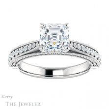 14k White Gold Asscher Cut Forever One Engagement Ring Setting #GTJ1049-asscher-fo-w