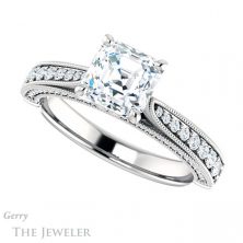 14k White Gold Asscher Cut Forever One Engagement Ring Setting #GTJ1049-asscher-fo-w