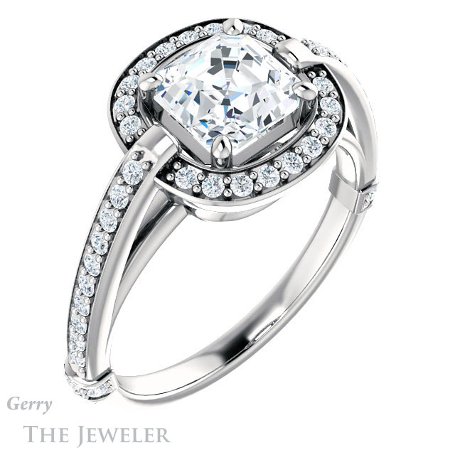 14k White Gold Asscher Cut Forever One Engagement Ring Setting #GTJ1051-asscher-fo-w