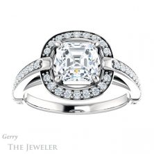 14k White Gold Asscher Cut Forever One Engagement Ring Setting #GTJ1051-asscher-fo-w