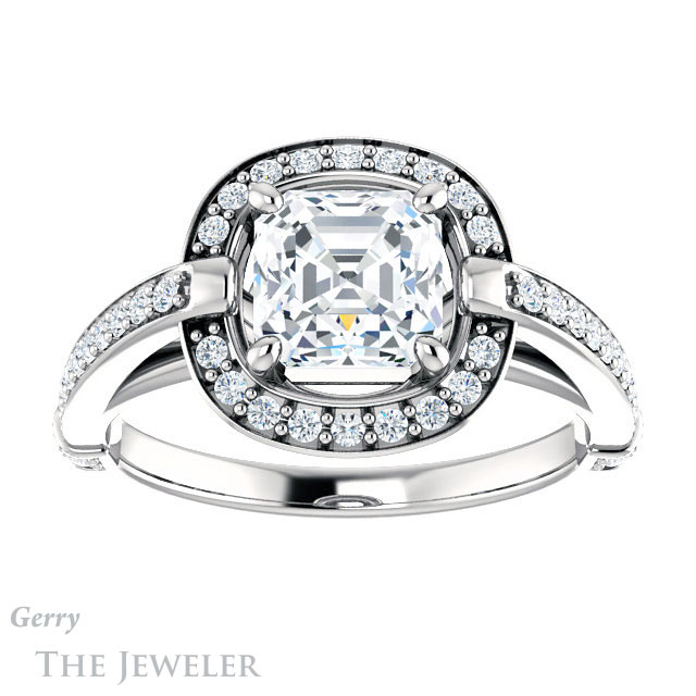 14k White Gold Asscher Cut Forever One Engagement Ring Setting #GTJ1051-asscher-fo-w
