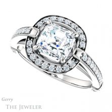 14k White Gold Asscher Cut Forever One Engagement Ring Setting #GTJ1051-asscher-fo-w