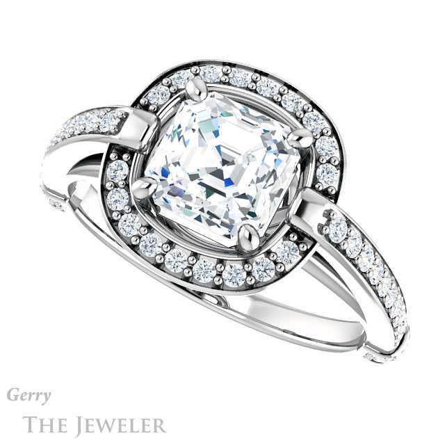 14k White Gold Asscher Cut Forever One Engagement Ring Setting #GTJ1051-asscher-fo-w