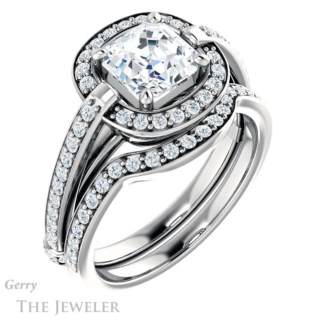 14k White Gold Asscher Cut Forever One Engagement Ring Setting #GTJ1051-asscher-fo-w
