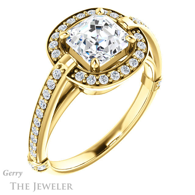 14k Yellow Gold Asscher Cut Forever One Engagement Ring Setting #GTJ1051-asscher-fo-y