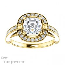 14k Yellow Gold Asscher Cut Forever One Engagement Ring Setting #GTJ1051-asscher-fo-y
