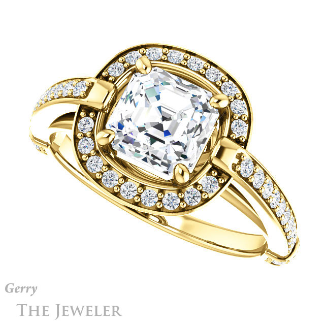 14k Yellow Gold Asscher Cut Forever One Engagement Ring Setting #GTJ1051-asscher-fo-y