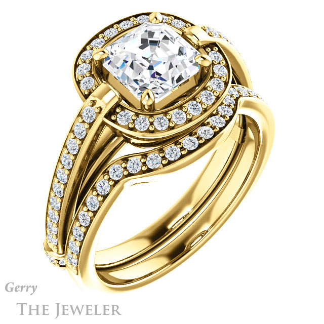 14k Yellow Gold Asscher Cut Forever One Engagement Ring Setting #GTJ1051-asscher-fo-y