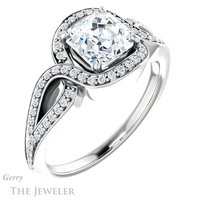 14k White Gold Asscher Cut Forever One Engagement Ring Setting #GTJ1052-asscher-fo-w