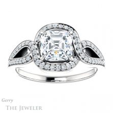 14k White Gold Asscher Cut Forever One Engagement Ring Setting #GTJ1052-asscher-fo-w