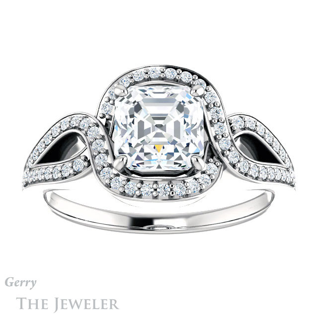 14k White Gold Asscher Cut Forever One Engagement Ring Setting #GTJ1052-asscher-fo-w