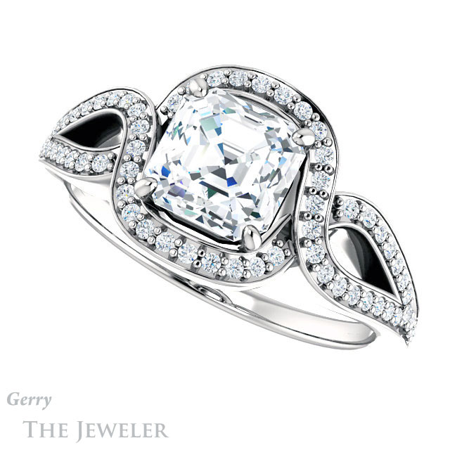14k White Gold Asscher Cut Forever One Engagement Ring Setting #GTJ1052-asscher-fo-w