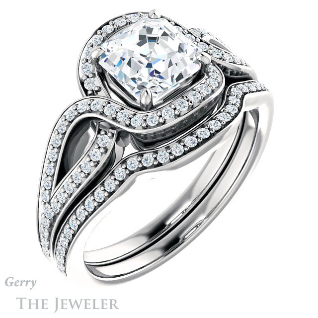14k White Gold Asscher Cut Forever One Engagement Ring Setting #GTJ1052-asscher-fo-w