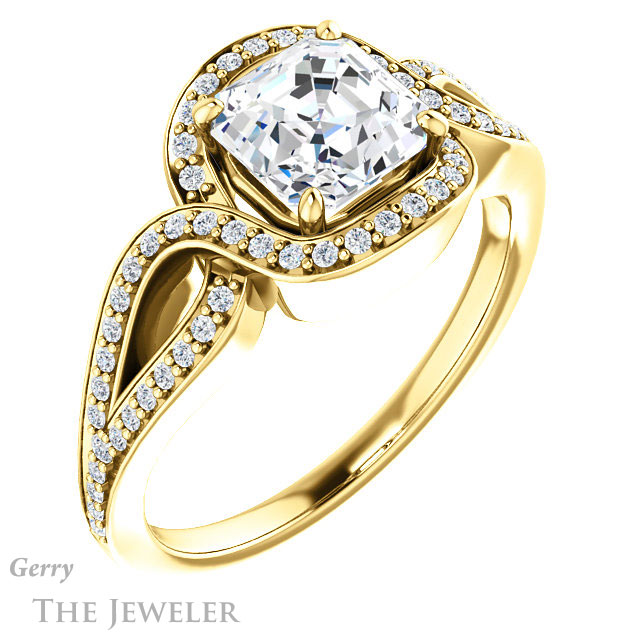 14k Yellow Gold Asscher Cut Forever One Engagement Ring Setting #GTJ1052-asscher-fo-y 4 14k Yellow Gold Asscher Cut Forever One Engagement Ring Setting #GTJ1052-asscher-fo-y