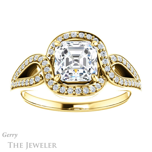 14k Yellow Gold Asscher Cut Forever One Engagement Ring Setting #GTJ1052-asscher-fo-y 1 14k Yellow Gold Asscher Cut Forever One Engagement Ring Setting #GTJ1052-asscher-fo-y