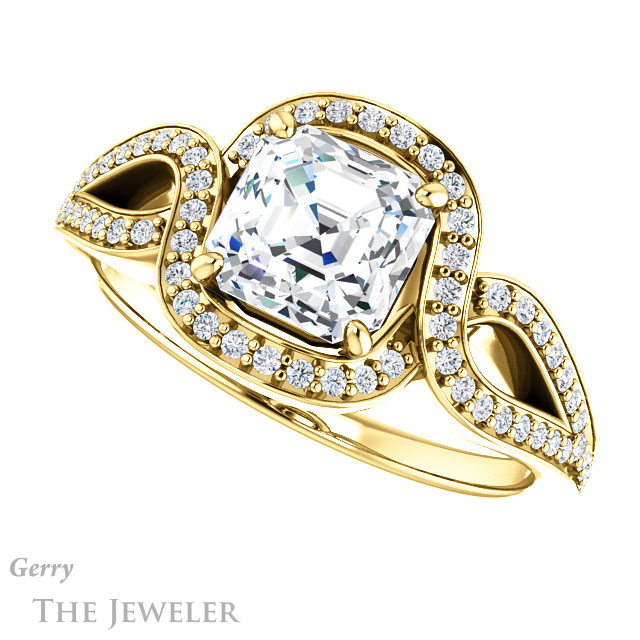 14k Yellow Gold Asscher Cut Forever One Engagement Ring Setting #GTJ1052-asscher-fo-y 5 14k Yellow Gold Asscher Cut Forever One Engagement Ring Setting #GTJ1052-asscher-fo-y
