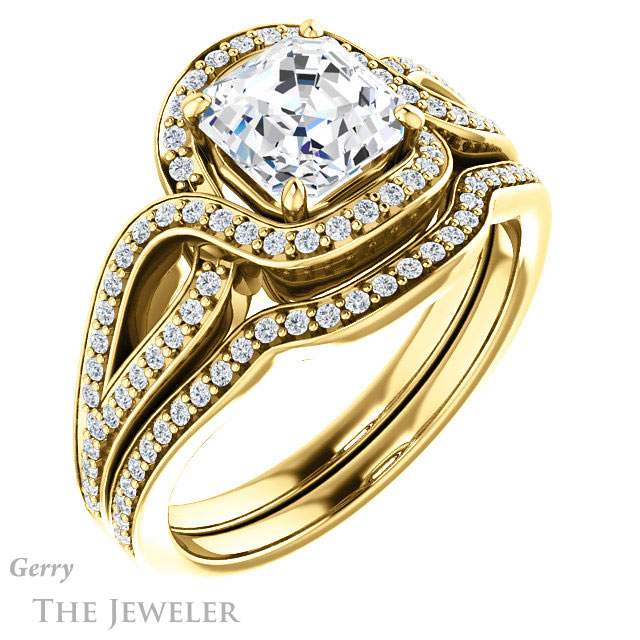 14k Yellow Gold Asscher Cut Forever One Engagement Ring Setting #GTJ1052-asscher-fo-y 6 14k Yellow Gold Asscher Cut Forever One Engagement Ring Setting #GTJ1052-asscher-fo-y