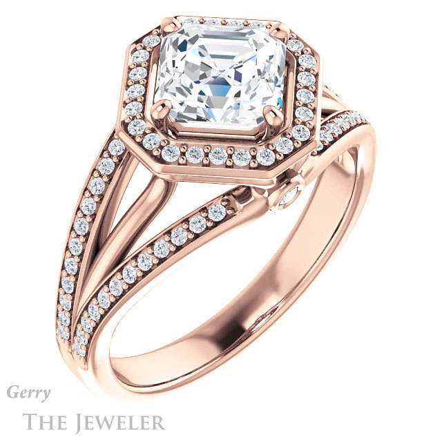 14k Rose Gold Asscher Cut Forever One Engagement Ring Setting #GTJ1053-asscher-fo-r 4 14k Rose Gold Asscher Cut Forever One Engagement Ring Setting #GTJ1053-asscher-fo-r
