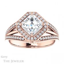 14k Rose Gold Asscher Cut Forever One Engagement Ring Setting #GTJ1053-asscher-fo-r 1 14k Rose Gold Asscher Cut Forever One Engagement Ring Setting #GTJ1053-asscher-fo-r