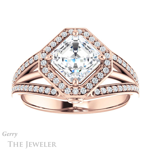 14k Rose Gold Asscher Cut Forever One Engagement Ring Setting #GTJ1053-asscher-fo-r 1 14k Rose Gold Asscher Cut Forever One Engagement Ring Setting #GTJ1053-asscher-fo-r