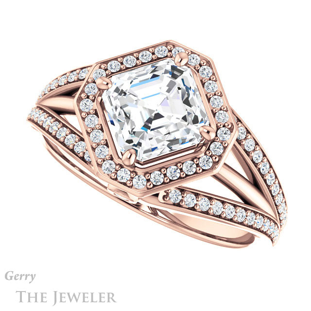 14k Rose Gold Asscher Cut Forever One Engagement Ring Setting #GTJ1053-asscher-fo-r 5 14k Rose Gold Asscher Cut Forever One Engagement Ring Setting #GTJ1053-asscher-fo-r