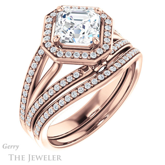 14k Rose Gold Asscher Cut Forever One Engagement Ring Setting #GTJ1053-asscher-fo-r 6 14k Rose Gold Asscher Cut Forever One Engagement Ring Setting #GTJ1053-asscher-fo-r