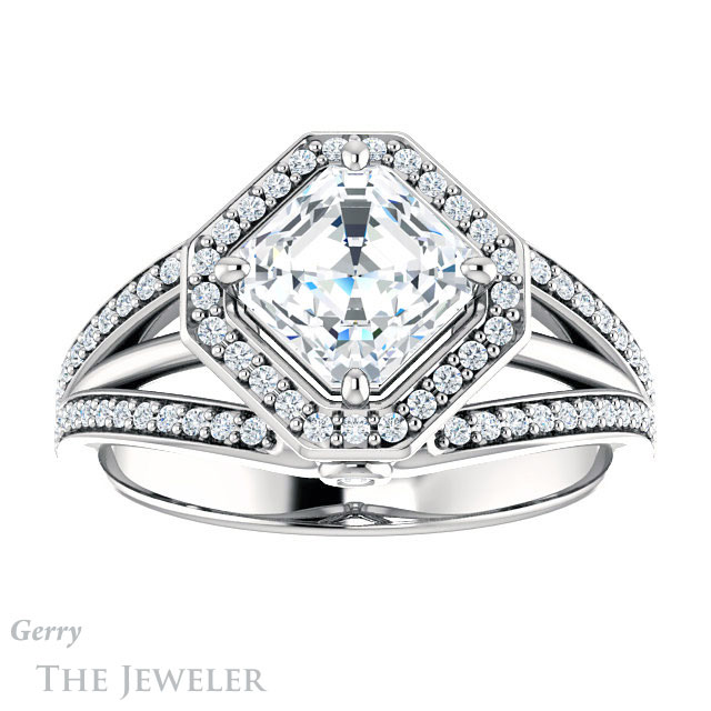 14k White Gold Asscher Cut Forever One Engagement Ring Setting #GTJ1053-asscher-fo-w