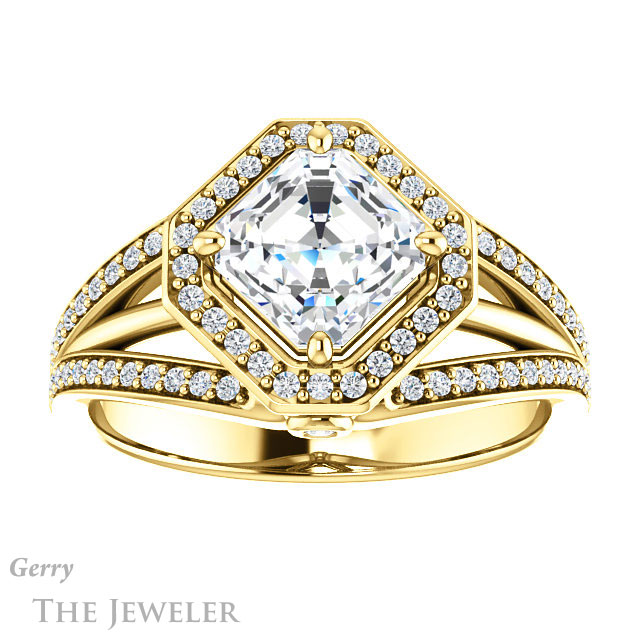 14k Yellow Gold Asscher Cut Forever One Engagement Ring Setting #GTJ1053-asscher-fo-y