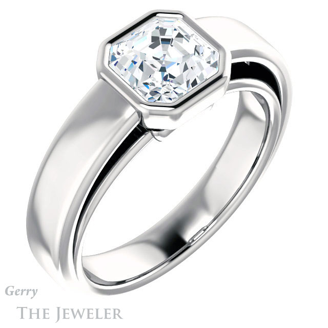 14k White Gold Asscher Cut Forever One Engagement Ring Setting #GTJ1056-asscher-fo-w