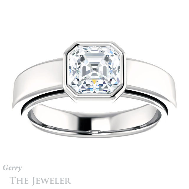 14k White Gold Asscher Cut Forever One Engagement Ring Setting #GTJ1056-asscher-fo-w