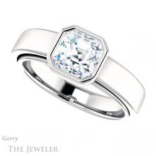 14k White Gold Asscher Cut Forever One Engagement Ring Setting #GTJ1056-asscher-fo-w