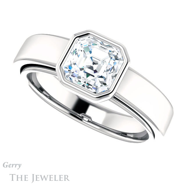 14k White Gold Asscher Cut Forever One Engagement Ring Setting #GTJ1056-asscher-fo-w