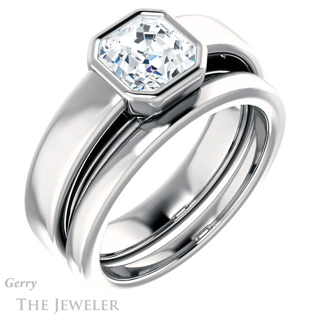 14k White Gold Asscher Cut Forever One Engagement Ring Setting #GTJ1056-asscher-fo-w