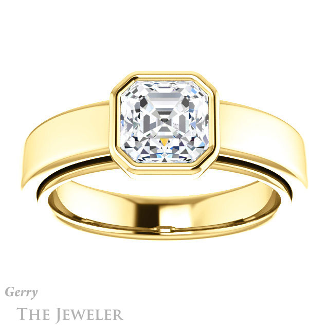14k Yellow Gold Asscher Cut Forever One Engagement Ring Setting #GTJ1056-asscher-fo-y