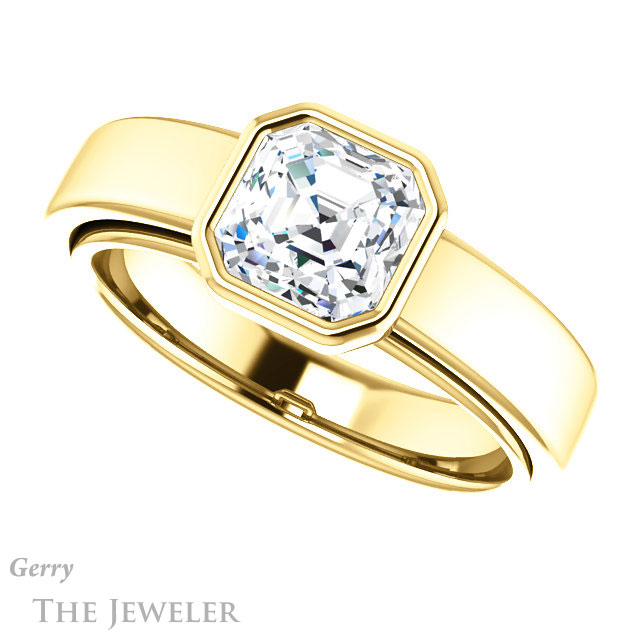 14k Yellow Gold Asscher Cut Forever One Engagement Ring Setting #GTJ1056-asscher-fo-y
