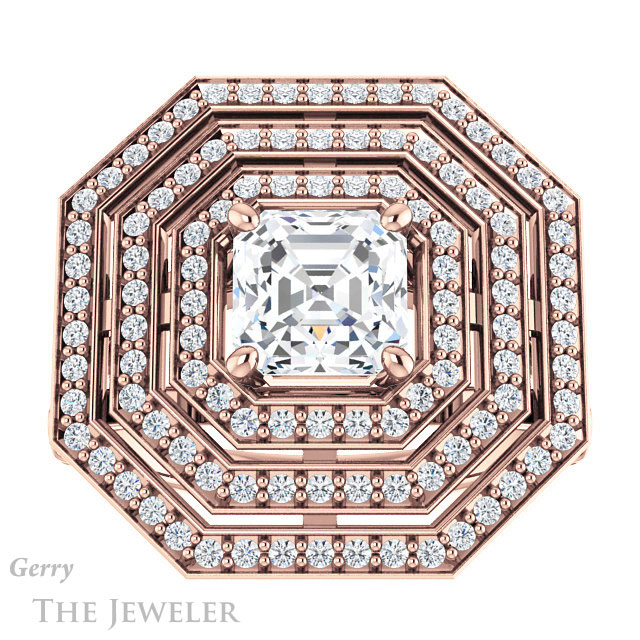 14k Rose Gold Asscher Cut Forever One Engagement Ring Setting #GTJ1057-asscher-fo-r