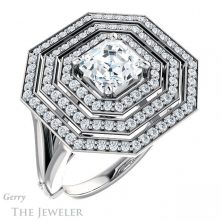 14k White Gold Asscher Cut Forever One Engagement Ring Setting #GTJ1057-asscher-fo-w 4 14k White Gold Asscher Cut Forever One Engagement Ring Setting #GTJ1057-asscher-fo-w