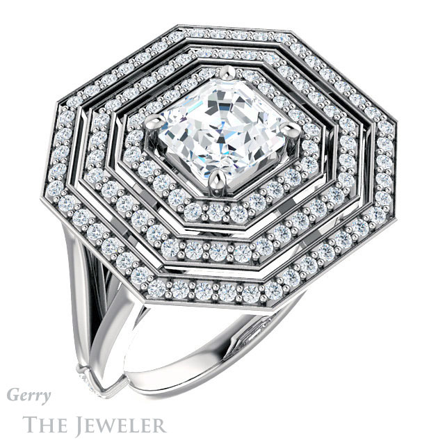 14k White Gold Asscher Cut Forever One Engagement Ring Setting #GTJ1057-asscher-fo-w 4 14k White Gold Asscher Cut Forever One Engagement Ring Setting #GTJ1057-asscher-fo-w