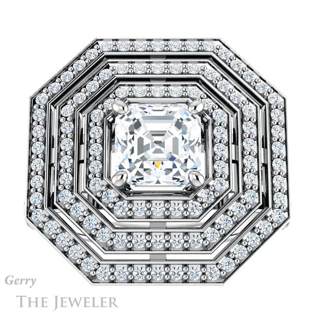 14k White Gold Asscher Cut Forever One Engagement Ring Setting #GTJ1057-asscher-fo-w 1 14k White Gold Asscher Cut Forever One Engagement Ring Setting #GTJ1057-asscher-fo-w