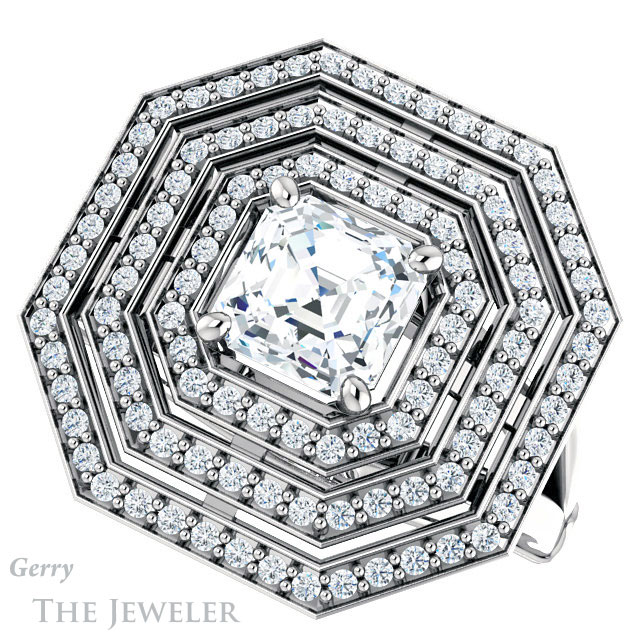 14k White Gold Asscher Cut Forever One Engagement Ring Setting #GTJ1057-asscher-fo-w 5 14k White Gold Asscher Cut Forever One Engagement Ring Setting #GTJ1057-asscher-fo-w