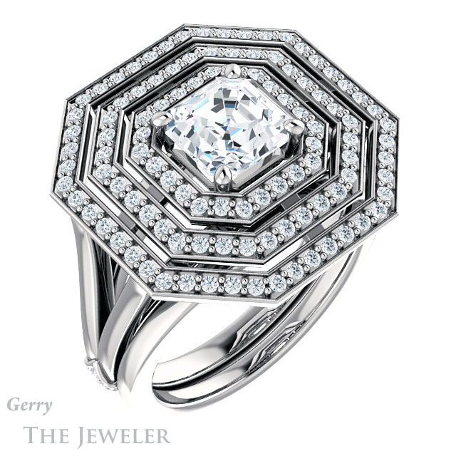 14k White Gold Asscher Cut Forever One Engagement Ring Setting #GTJ1057-asscher-fo-w 6 14k White Gold Asscher Cut Forever One Engagement Ring Setting #GTJ1057-asscher-fo-w