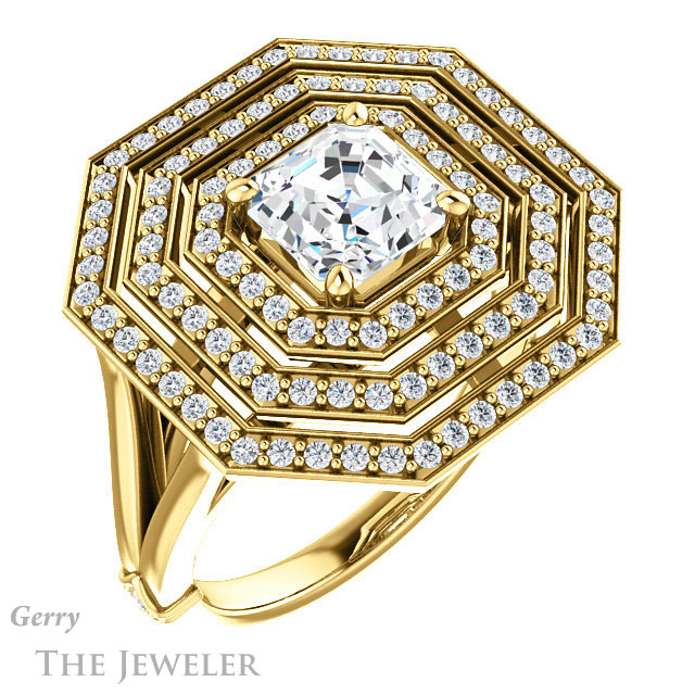 14k Yellow Gold Asscher Cut Forever One Engagement Ring Setting #GTJ1057-asscher-fo-y 4 14k Yellow Gold Asscher Cut Forever One Engagement Ring Setting #GTJ1057-asscher-fo-y