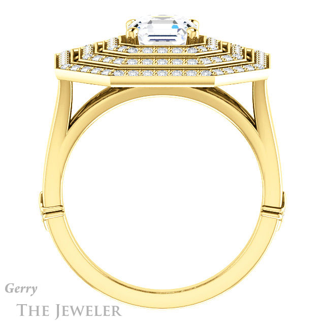 14k Yellow Gold Asscher Cut Forever One Engagement Ring Setting #GTJ1057-asscher-fo-y