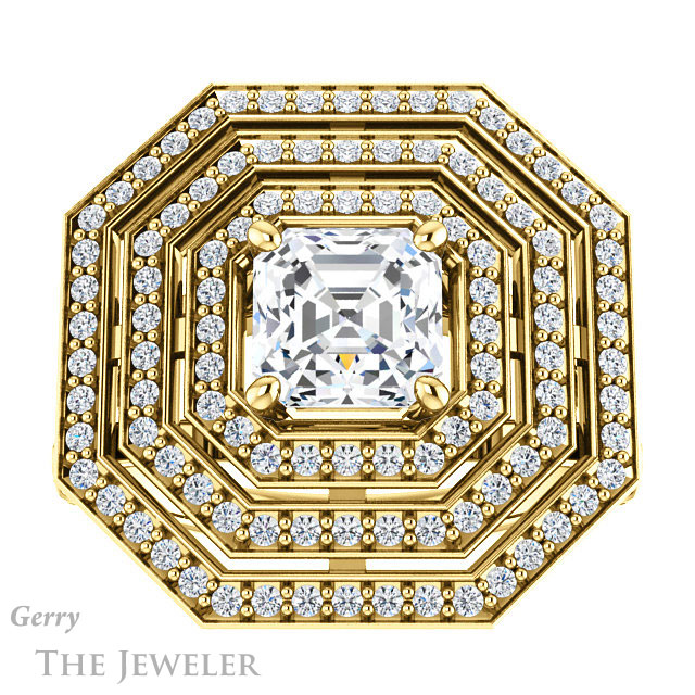 14k Yellow Gold Asscher Cut Forever One Engagement Ring Setting #GTJ1057-asscher-fo-y