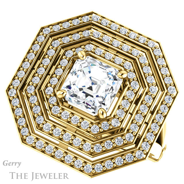 14k Yellow Gold Asscher Cut Forever One Engagement Ring Setting #GTJ1057-asscher-fo-y 5 14k Yellow Gold Asscher Cut Forever One Engagement Ring Setting #GTJ1057-asscher-fo-y